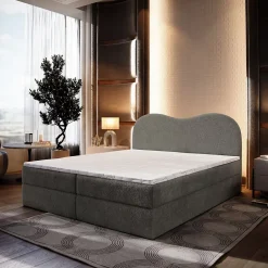 Masseno Lit Boxspring FLUVIA 160X200 CM NOW OR NEVER 92, Gris, Lit avec matelas et rangement Outlet