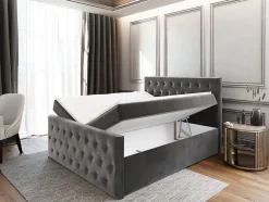 Masseno Lit Boxspring FONDI 180X200 CM CASABLANCA 04, Beige, Lit avec matelas et rangement
