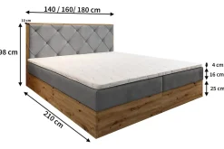 Masseno Lit Boxspring FOSCO 140X200 CM KRONOS 01, Jaune, Lit avec matelas et rangement