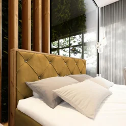 Masseno Lit Boxspring FOSCO 140X200 CM KRONOS 01, Jaune, Lit avec matelas et rangement