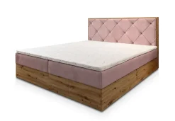 Masseno Lit Boxspring FOSCO 140X200 CM KRONOS 27, Rose, Lit avec matelas et rangement New