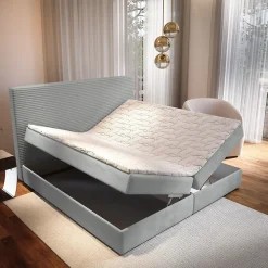 Masseno Lit Boxspring GIARRO 180X200 CM POSO 55 + PAROS 05, Gris clair, Lit avec matelas et rangement