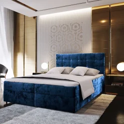 Masseno Lit Boxspring GLOS 180X200 CM KRONOS 09, Bleu, Lit avec matelas et rangement