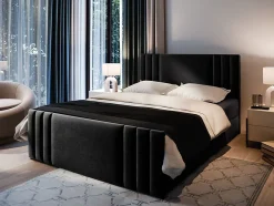 Masseno Lit Boxspring KANES 140X200 CM CASABLANCA 16, Noir, Lit avec matelas et rangement New