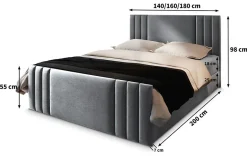 Masseno Lit Boxspring KANES 180X200 CM CASABLANCA 13, Bleu, Lit avec matelas et rangement
