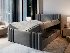Masseno Lit Boxspring KANES 180X200 CM CASABLANCA 13, Bleu, Lit avec matelas et rangement