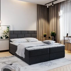 Masseno Lit Boxspring KERLO 160x200 CM INARI 100, Noir, Lit avec matelas et rangement