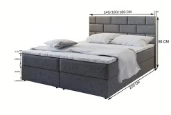 Masseno Lit Boxspring KERLO 160x200 CM INARI 100, Noir, Lit avec matelas et rangement