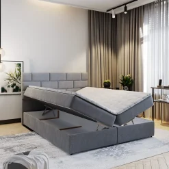 Masseno Lit Boxspring KERLO 160x200 CM INARI 100, Noir, Lit avec matelas et rangement