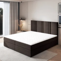 Masseno Lit Boxspring LARIO 180X200 CM KRONOS 06, Marron, Lit avec matelas et rangement