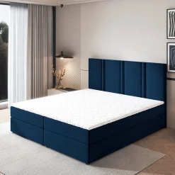 Masseno Lit Boxspring LARIO 160X200 CM KRONOS 09, Bleu, Lit avec matelas et rangement