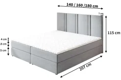 Masseno Lit Boxspring LARIO 160X200 CM KRONOS 09, Bleu, Lit avec matelas et rangement