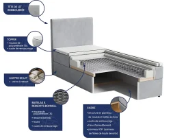 Masseno Lit Boxspring LENA 90 90X200 CM KRONOS 07, Noir, Lit avec matelas et rangement Discount