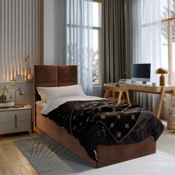 Masseno Lit Boxspring LENA 80 80X200 CM KRONOS 06, Marron, Lit avec matelas et rangement