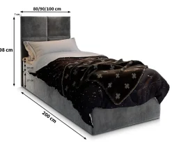 Masseno Lit Boxspring LENA 80 80X200 CM KRONOS 06, Marron, Lit avec matelas et rangement