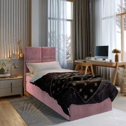 Masseno Lit Boxspring LENA 80 80X200 CM KRONOS 27, Rose, Lit avec matelas et rangement