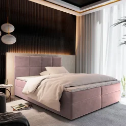 Masseno Lit Boxspring LENA 160X200 CM KRONOS 27, Rose, Lit avec matelas et rangement