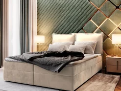 Masseno Lit Boxspring LENTE 140X200 CM MONOLITH 02, Crème, Lit avec matelas et rangement