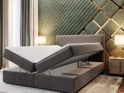 Masseno Lit Boxspring LENTE 180X200 CM MONOLITH 85, Gris, Lit avec matelas et rangement