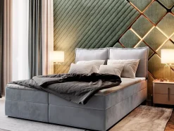 Masseno Lit Boxspring LENTE 160X200 CM MONOLITH 84, Gris clair, Lit avec matelas et rangement Discount