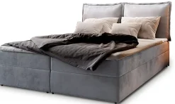 Masseno Lit Boxspring LENTE 160X200 CM MONOLITH 84, Gris clair, Lit avec matelas et rangement Discount