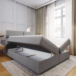 Masseno Lit Boxspring LONIS 160X200 CM SAWANA 14, Noir, Lit avec matelas et rangement New