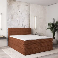Masseno Lit Boxspring LUNERA 140X200 CM TILIA 52, Marron, Lit avec matelas et rangement Sale