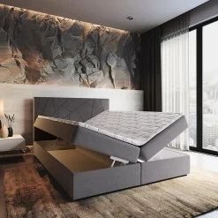Masseno Lit Boxspring MADO 160X200 CM INARI 72, Bleu, Lit avec matelas et rangement