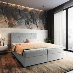 Masseno Lit Boxspring MADO 140X200 CM INARI 91, Gris clair, Lit avec matelas et rangement Online