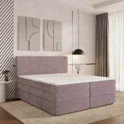 Masseno Lit Boxspring MATERN 180X200 CM POSO 27 + KRONOS 27, Rose, Lit avec matelas et rangement