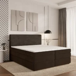Masseno Lit Boxspring MATERN 160X200 CM POSO 06 + KRONOS 06, Marron, Lit avec matelas et rangement