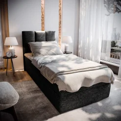 Masseno Lit Boxspring MERIL 80 80X200 CM SAWANA 14, Noir, Lit avec matelas et rangement