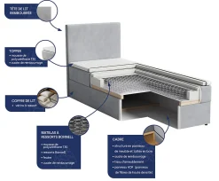 Masseno Lit Boxspring MERIL 80 80X200 CM SAWANA 14, Noir, Lit avec matelas et rangement