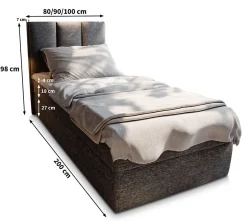 Masseno Lit Boxspring MERIL 100 100X200 CM SAWANA 16, Marron, Lit avec matelas et rangement
