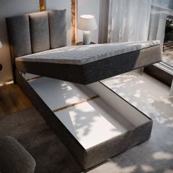 Masseno Lit Boxspring MERIL 100 100X200 CM SAWANA 16, Marron, Lit avec matelas et rangement