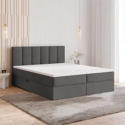 Masseno Lit Boxspring MERIL 160X200 CM KRONOS 15, Gris, Lit avec matelas et rangement Best
