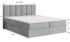 Masseno Lit Boxspring MERIL 140X200 CM PAROS 05, Gris clair, Lit avec matelas et rangement