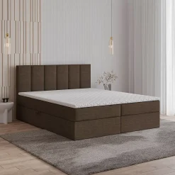 Masseno Lit Boxspring MERIL 180X200 CM SAWANA 16, Marron, Lit avec matelas et rangement Outlet