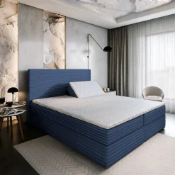 Masseno Lit Boxspring MILARA 160X200 CM TILIA 77, Bleu, Lit avec matelas et rangement