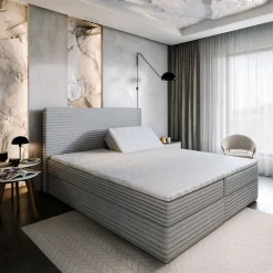 Masseno Lit Boxspring MILARA 160X200 CM TILIA 77, Bleu, Lit avec matelas et rangement