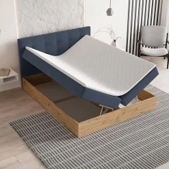 Masseno Lit Boxspring MOLVEN 180X200 CM SORO 76, Bleu, Lit avec matelas et rangement