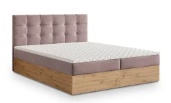 Masseno Lit Boxspring MOLVEN 140X200 CM SORO 61, Rose, Lit avec matelas et rangement