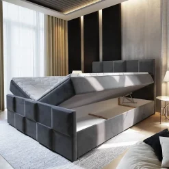 Masseno Lit Boxspring MONA 140X200 CM PAROS 02, Beige, Lit avec matelas et rangement Hot