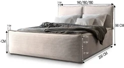 Masseno Lit Boxspring MONTA 180X200 CM LINCOLN 03, Crème, Lit avec matelas et rangement