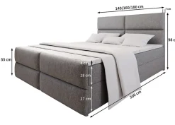 Masseno Lit Boxspring MULEN 180X200 CM SAWANA 21, Gris clair, Lit avec matelas et rangement