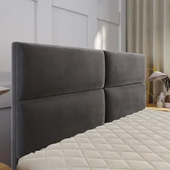 Masseno Lit Boxspring MULEN 180X200 CM SAWANA 21, Gris clair, Lit avec matelas et rangement