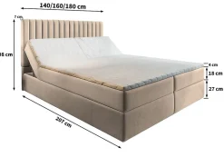 Masseno Lit Boxspring MURLO 180X200 CM KRONOS 13, Bleu, Lit avec matelas et rangement