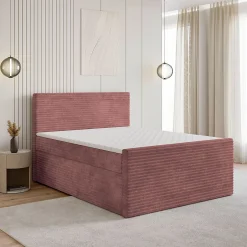 Masseno Lit Boxspring NOLEN 140X200 CM TILIA 62, Rose, Lit avec matelas et rangement
