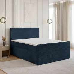 Masseno Lit Boxspring NOLEN 180X200 CM TILIA 77, Bleu, Lit avec matelas et rangement