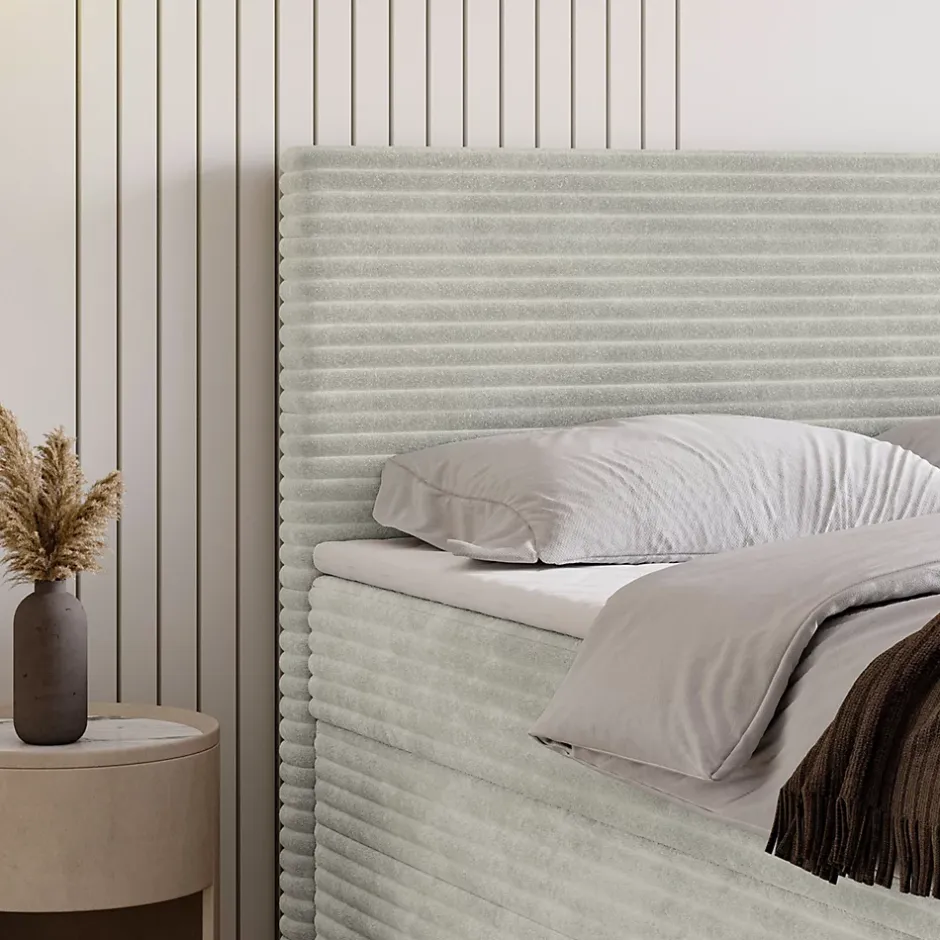 Masseno Lit Boxspring NOLEN 180X200 CM TILIA 83, Gris clair, Lit avec matelas et rangement Sale
